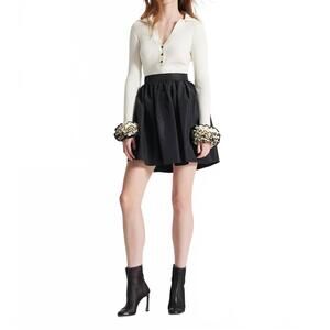 NEW THEO THE LABEL women's nomia ruffle sleeve johnny sweater in ivory black